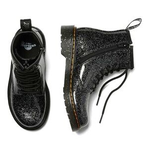 4Y Dr. Martens Junior 1460 Glitter Lace Up Boots 'Black Cosmic Glitter' NIB